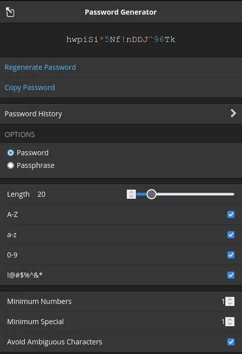 Bitwarden password generator