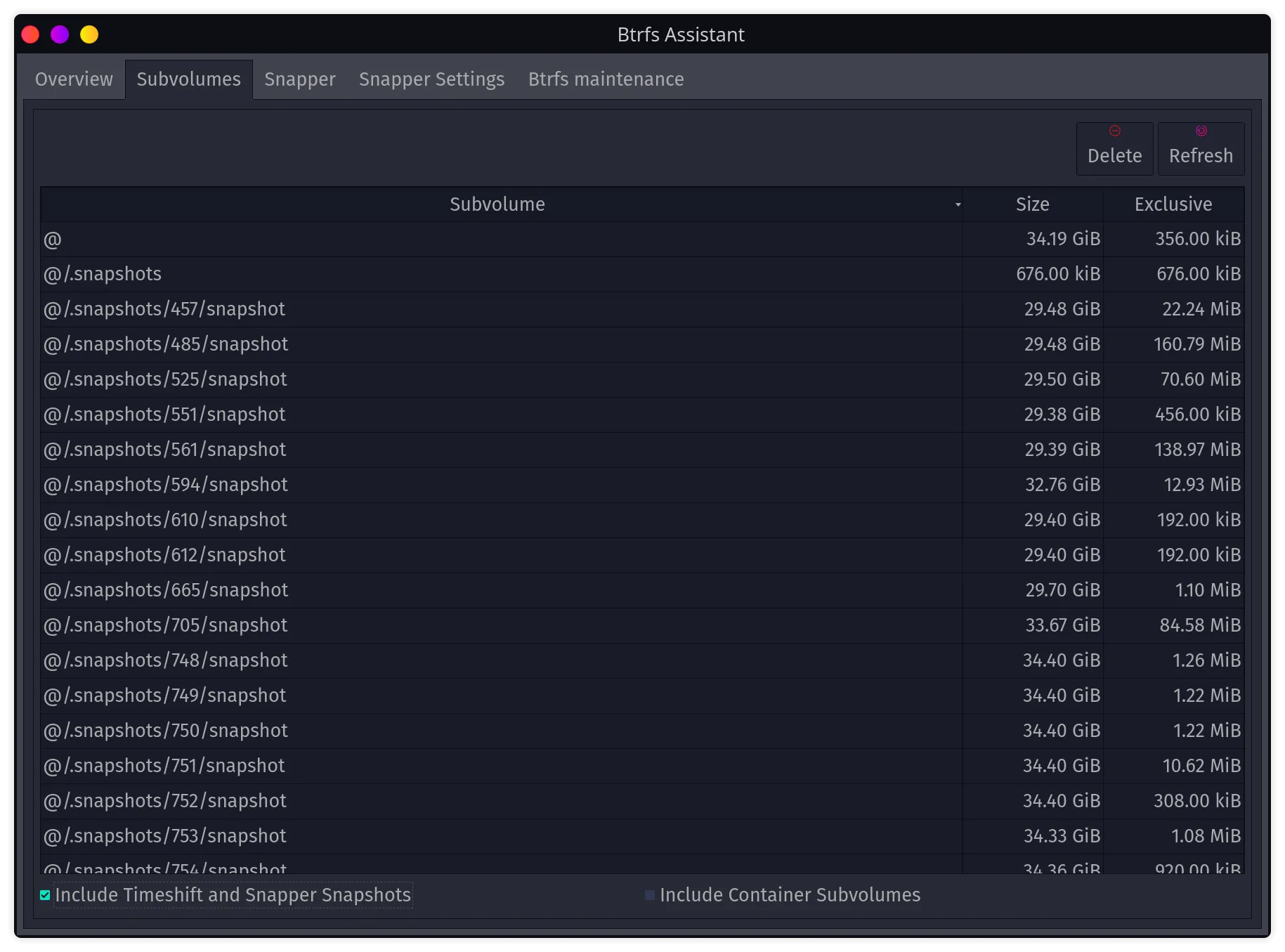 Btrfs Assistant subvolumes