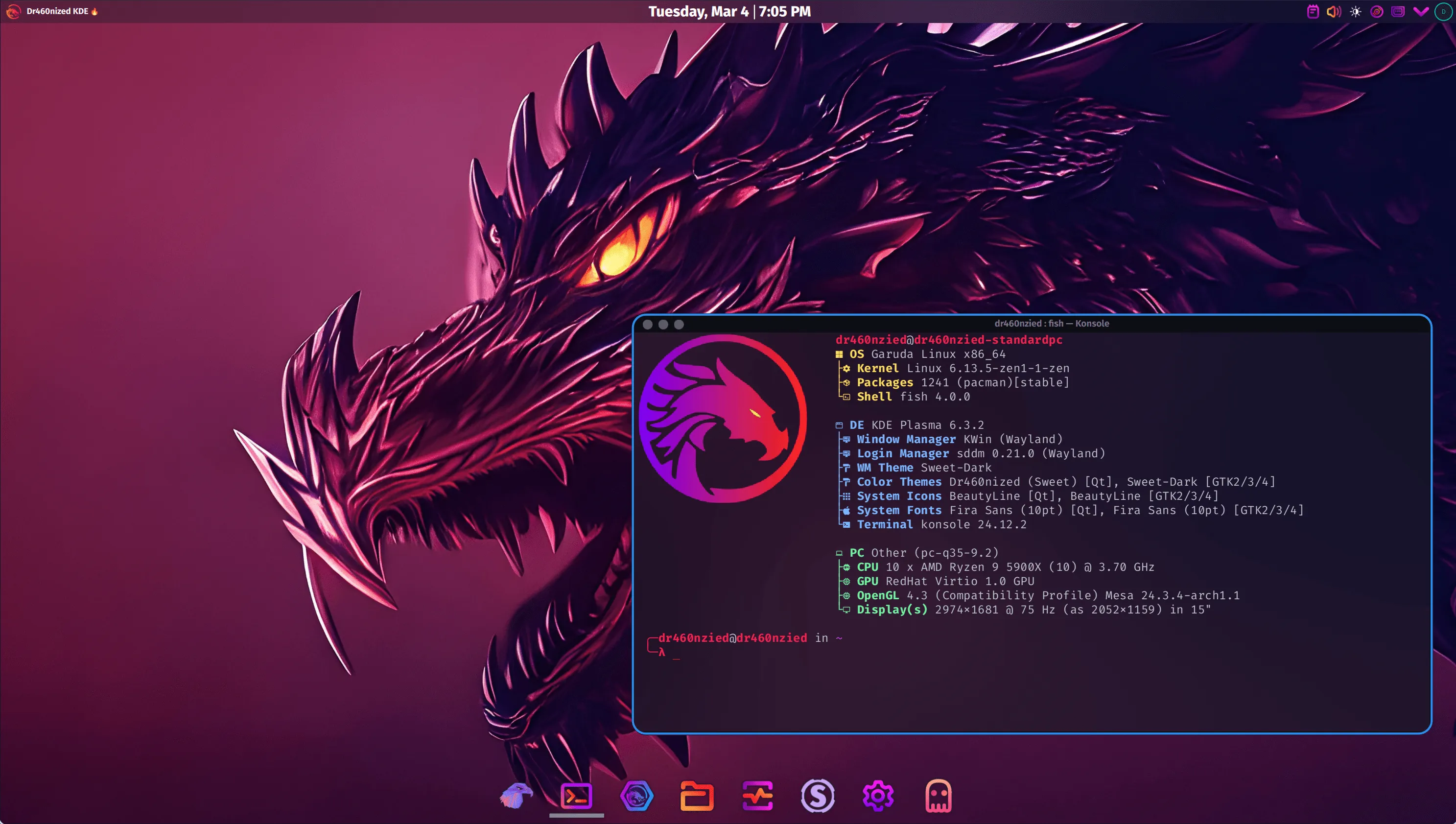 Dr460nized desktop with Konsole and dock