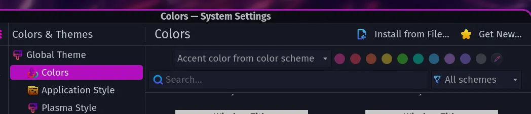 Accent color options in Colors settings